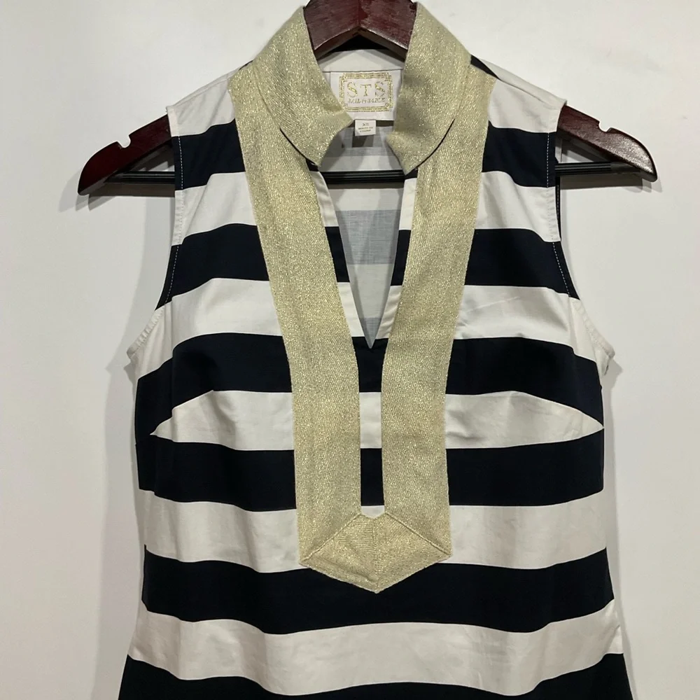 STS Sail to Sable navy & white striped dress gold collar & neckline, side zip XS - Picture 5 of 16